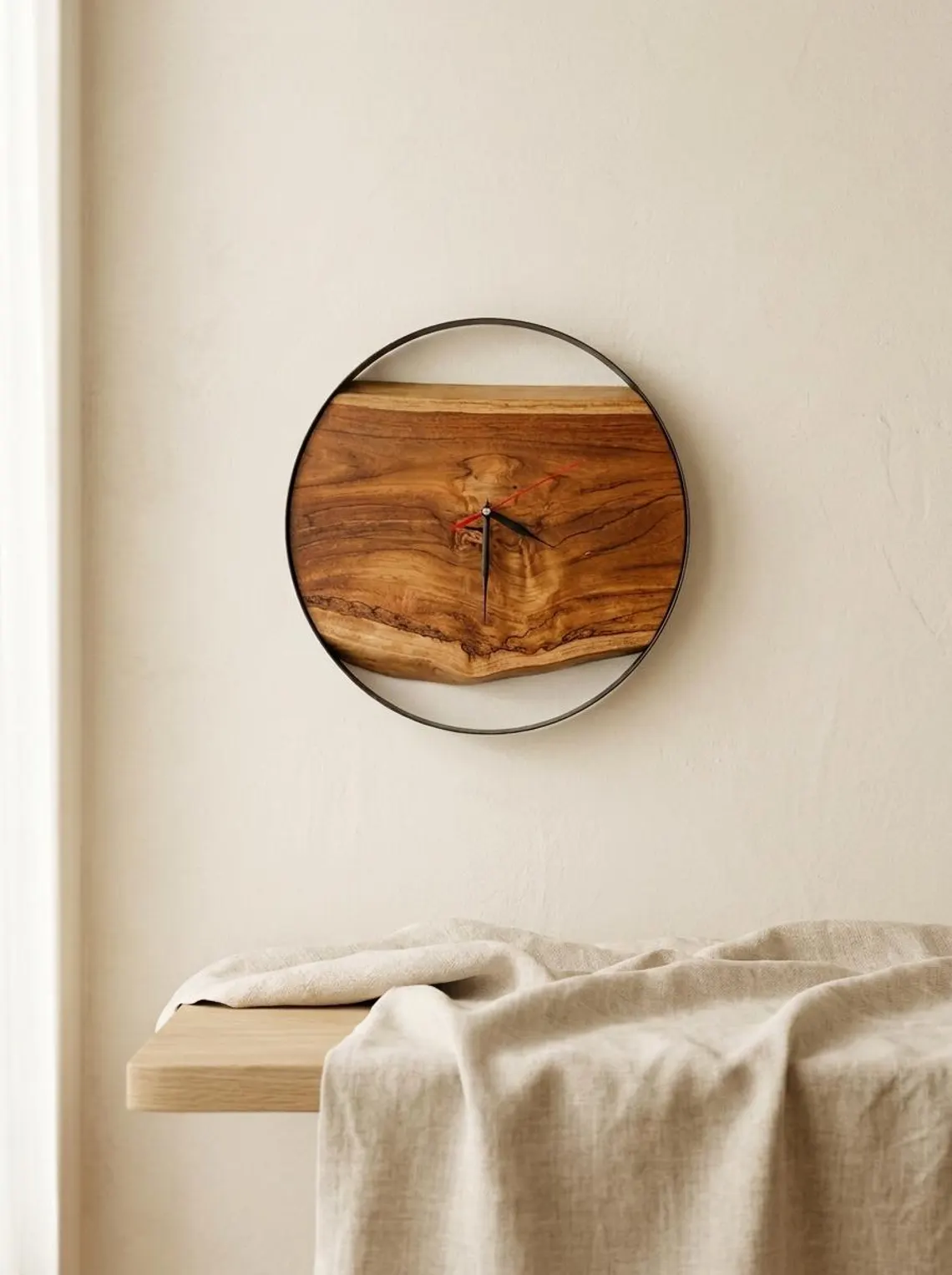 KIGUMI NARA - Wooden Wall Clock, Natural Finish ( Teak Wood)